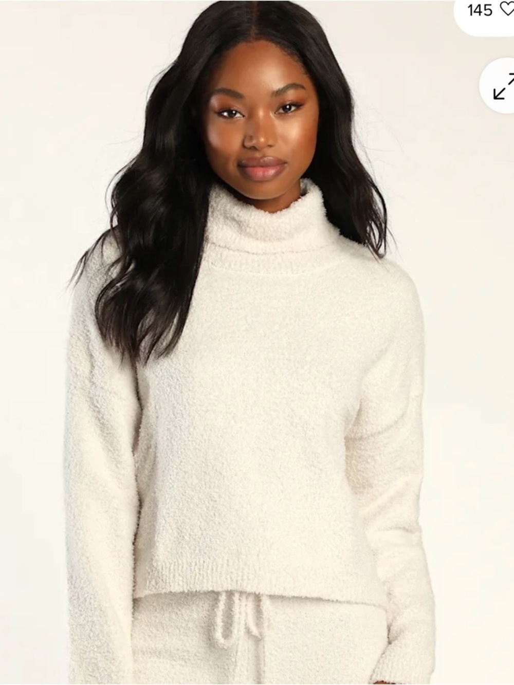 Lulu’s Ivory Snuggle City Fuzzy Turtleneck Sweater